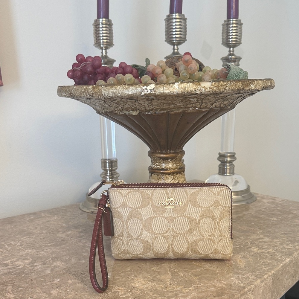 Coach Double Corner Zip Signature Wristlet, Two-Tone!